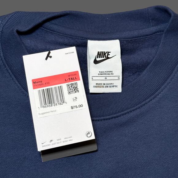 Nike Men's Sportswear Club Fleece Crew Sweatshirt Blue Size LT NWT FN1486-410 - Picture 6 of 9